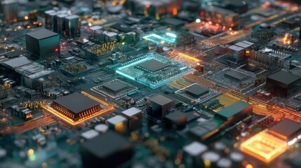 Fototapeta premium circuit boards electronic network a closeup perspective reveals a mesmerizing array of microchips and intricate circuits