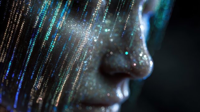 holographic human head with code streams and light beams in an artificial intelligence theme - Powered by Adobe