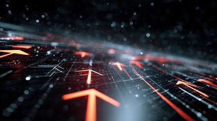a futuristic interface showcasing dynamic motion with glowing arrows in a tech environment representing innovation and advancement