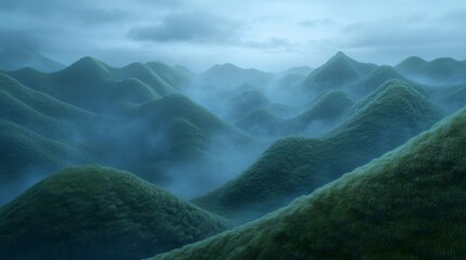 Misty Green Hills Rolling Landscape