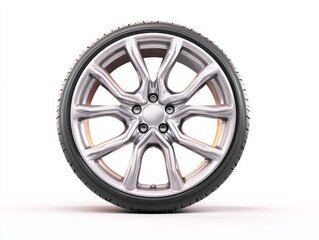 A sleek wheel with a shiny silver finish and unique spoke design is displayed, highlighting the craftsmanship and style suitable for modern vehicles
