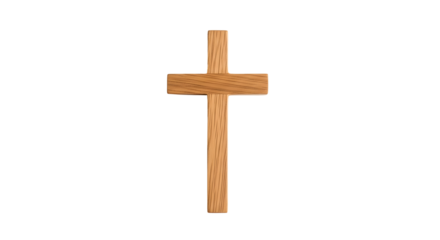 Simple wooden cross religious symbol isolated on transparent background