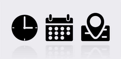 Date Time Venue icon vector set location calendar clock flat modern