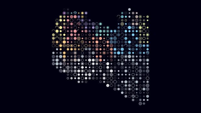 Libya animated country shape. Pulsating colored dots on the map of the country. Large size circle blocks. Digital style Libya map on dark background. Amazing animation video.