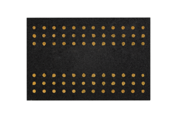 Black microchip package with gold contact pads is isolated.