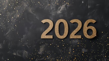 A stylish banner displays the number 2026 in glittery gold against a sleek black background, capturing the essence of a modern New Year celebration