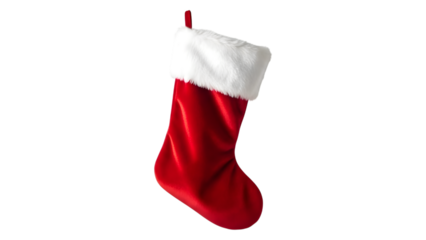 Festive red christmas stocking isolated on transparent background