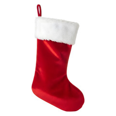 Festive red christmas stocking isolated on transparent background