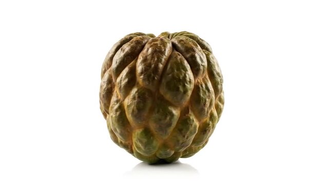 Whole fresh organic custard apple, also known as sugar apple or sweetsop, isolated on white studio background.