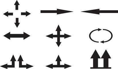 Arrow navigation and direction icon set. Resize cursor, exchange transfer, refresh loop, this way up, and crossroads vector collection.