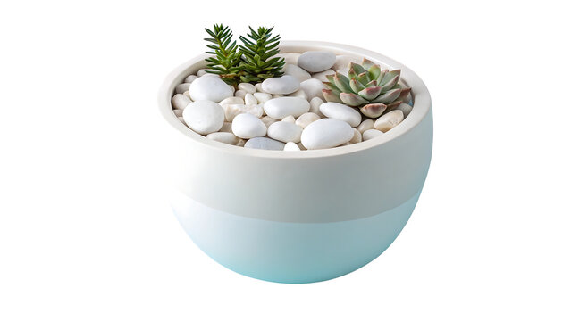 Serene Succulent Garden: A minimalist composition showcasing a small, elegant succulent garden with small succulent plants and white stones, a serene touch to any space. - Powered by Adobe