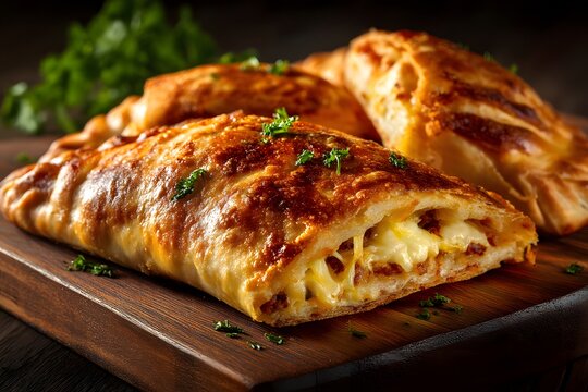 Golden Baked Calzones Filled With Cheese and Meat italian food Image