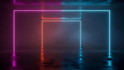 Futuristic Neon Blue and Pink Circular Portal on Dark Digital Background