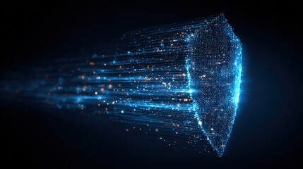 A vibrant, digital representation of data streams emanating from a geometric shape, symbolizing technology and innovation.