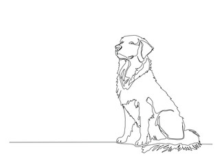 Single Continuous Line Drawing of adorable golden retriever dog. Domestic Animal.