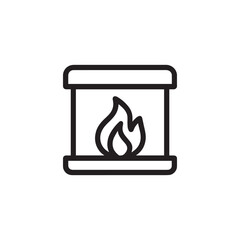 Minimal Fireplace Silhouette Icon with Flame on White Background