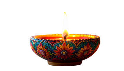 Decorative Diwali Diya with Floral Pattern – Isolated Festival PNG
