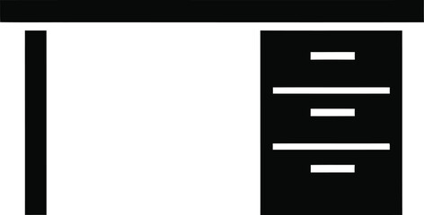 Simple executive office desk vector icon, four-drawer cabinet furniture silhouette, isolated graphic