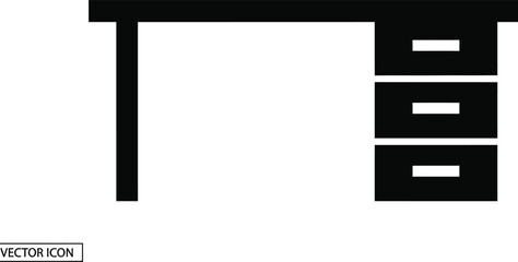 Modern office desk with three drawers vector icon, isolated home study furniture illustration