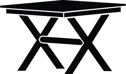 Folding camping table vector icon, portable picnic furniture, outdoor travel equipment silhouette