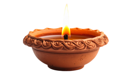Traditional Clay Diya with Golden Flame – Transparent Background PNG