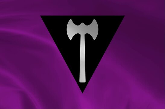 LGBTQ Lesbian Labrys Flag Waving, Symbolizing Strength, Community, and Feminist Identity.