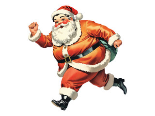 Happy santa claus running in charming vintage classic style festive vector art