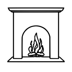 Black line art, geometric abstract fireplace, whit