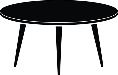 Round Tripod Coffee Table Vector Icon, Retro Furniture Silhouette, Three-Leg End Table, Black Isolated Graphic, Living Room Design Element, EPS Illustration