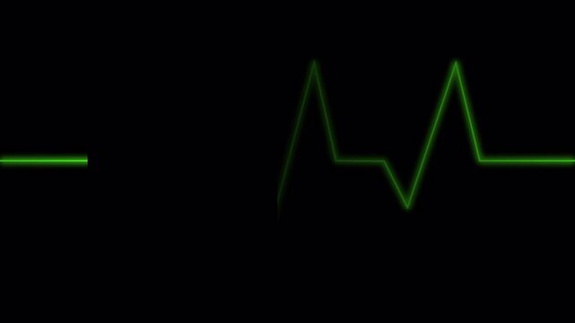 Conceptual graphic of a luminous green pulse wave on a dark monitor, illustrating medical vital signs, critical health data, and the continuous rhythm of life