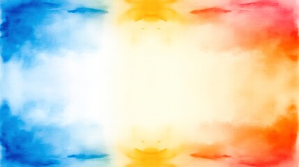 Vibrant Abstract Watercolor Background in Bright Blue, Yellow, Red, and Orange