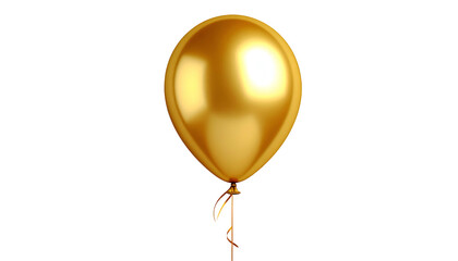 A 3D render of a gleaming gold balloon, realistically rendered, floating against a stark black background. It appears ready to be tied with ribbon