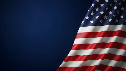 Vibrant American flag gently waves with rich texture against a deep blue backdrop, symbolizing national pride, freedom, and unity for patriotic celebrations and events