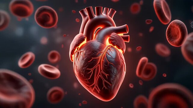 Beating heart animation, realistic 3d human heart beating inside body with blood flow perfect for medical visuals anatomy education and healthcare themed science content 