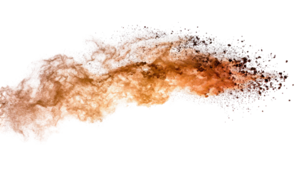 An abstract image features a swirling cloud-like formation. It is a mix of orange and brown tones set against a black backdrop