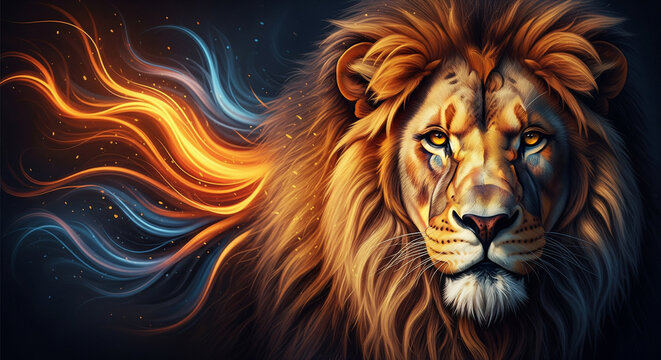 Colorful Abstract Lion Mural - High-Contrast Artistic Wallpaper Created with Generative AI