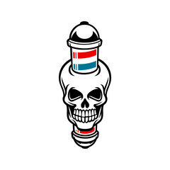 Barber skull, skull with barbershop pole design 
