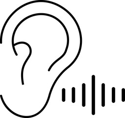 Hearing and Listening Icon represents communication, sound awareness, modern minimal, design. This features an ear combined with sound waves, symbolizing hearing ability, active, and audio clarity.