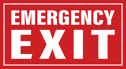 Emergency exit word. Emergency exit title. Red emergency exit signboard. Emergency exit vector illustration. Red emergency exit label. Safety alert board.