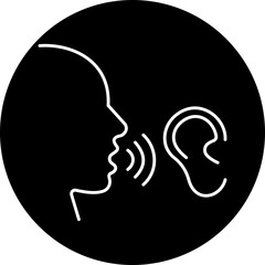 Hearing and Listening Icon represents communication, sound awareness, modern minimal, design. This features an ear combined with sound waves, symbolizing hearing ability, active, and audio clarity.