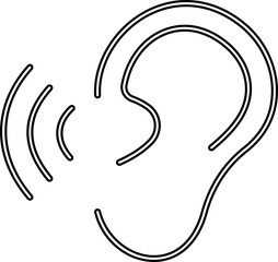 Hearing and Listening Icon represents communication, sound awareness, modern minimal, design. This features an ear combined with sound waves, symbolizing hearing ability, active, and audio clarity.