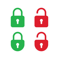 Security Padlock Icons: Green Locked and Red Unlocked Symbols for Access Control and Safety