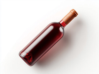 白い背景に置かれた赤ワインボトルのトップビュー