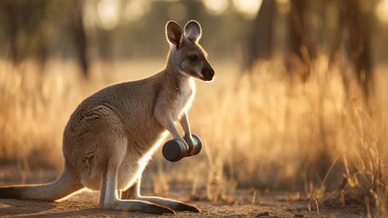 Funny kangaroo holding dumbbells a humorous Christmas greeting card