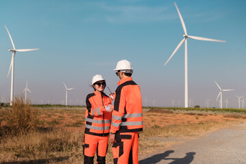 Engineer working at Wind turbine fields