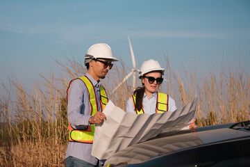 Engineer working at Wind turbine fields