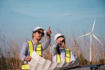Engineer working at Wind turbine fields