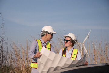 Engineer working at Wind turbine fields