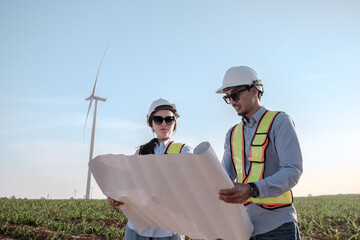 Engineer working at Wind turbine fields