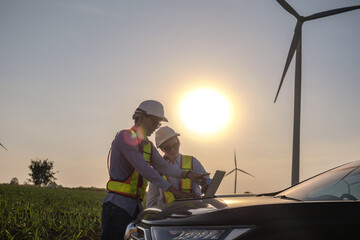 Engineer working at Wind turbine fields